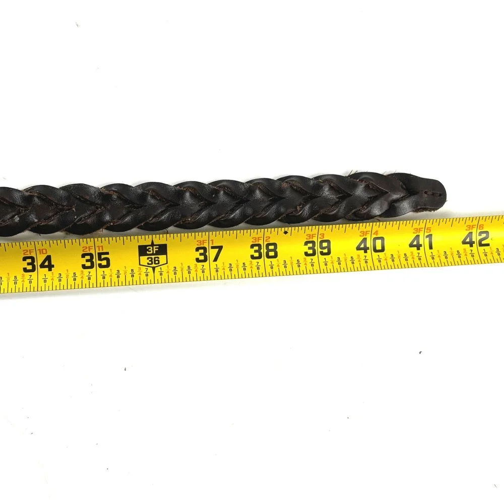 Braided Leather Belt Women XS/S Dark Brown Woven Silver Buckle Boho Western